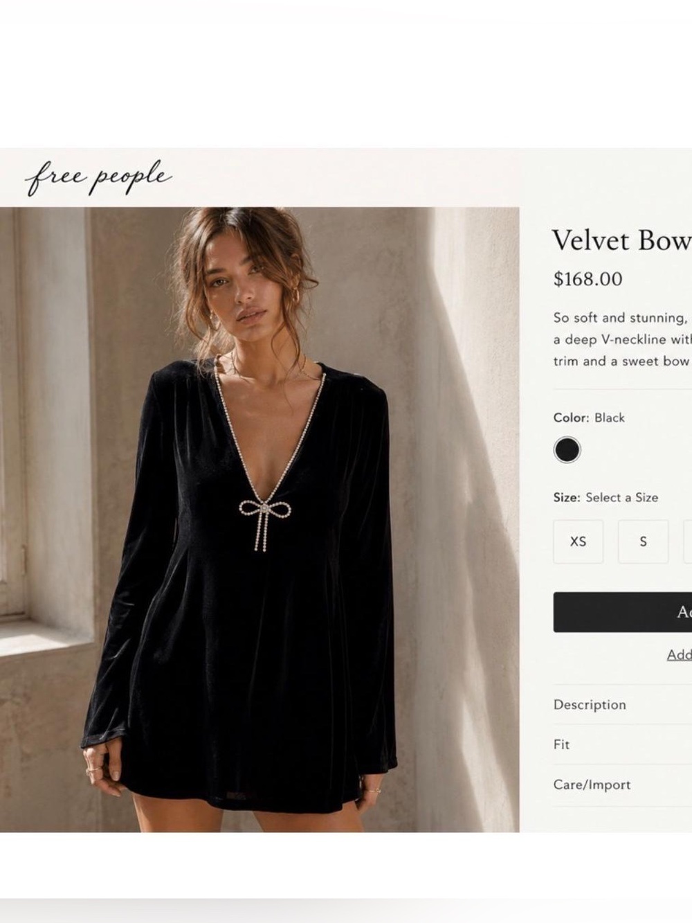 Free People Velvet Bow Mini Dress - Black
